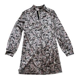 Melloday Silver Velour Paisley Mini Shift Dress S